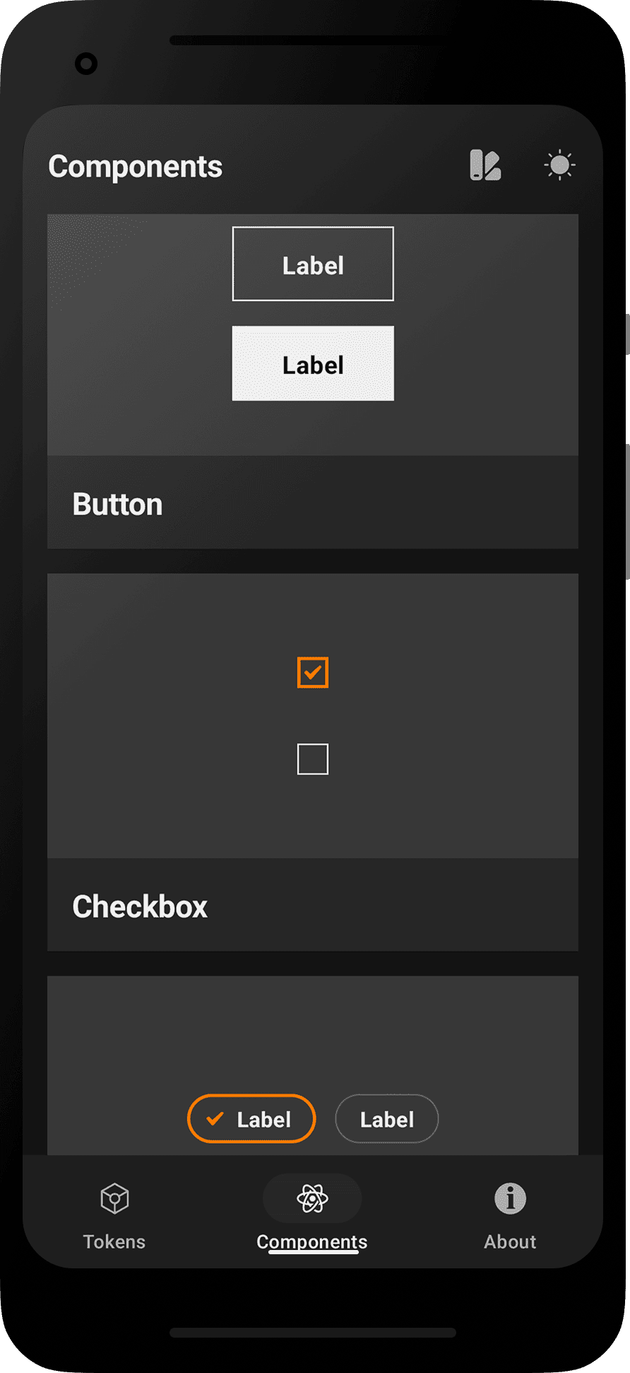 Android app - Components dark section showcase